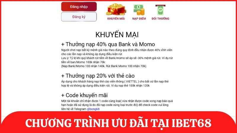 Tổng hợp những chương trình ưu đãi tại nhà cái ibet68