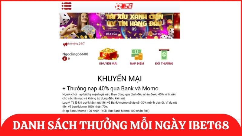 Điểm danh các chương trình khuyến mãi thưởng hằng ngày hấp dẫn tại ibet68